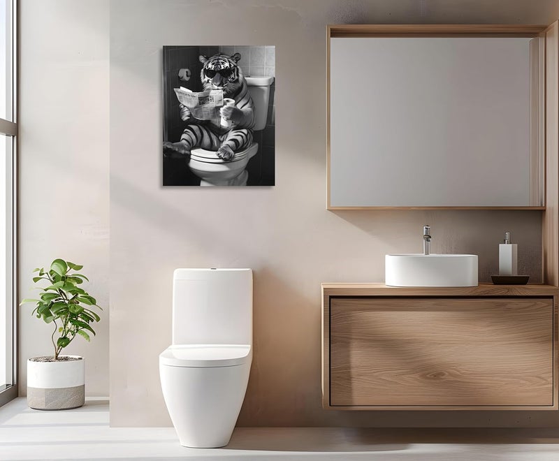 OWNANRTHM Funny Tiger Bathroom Canvas Wall Art - Image 5