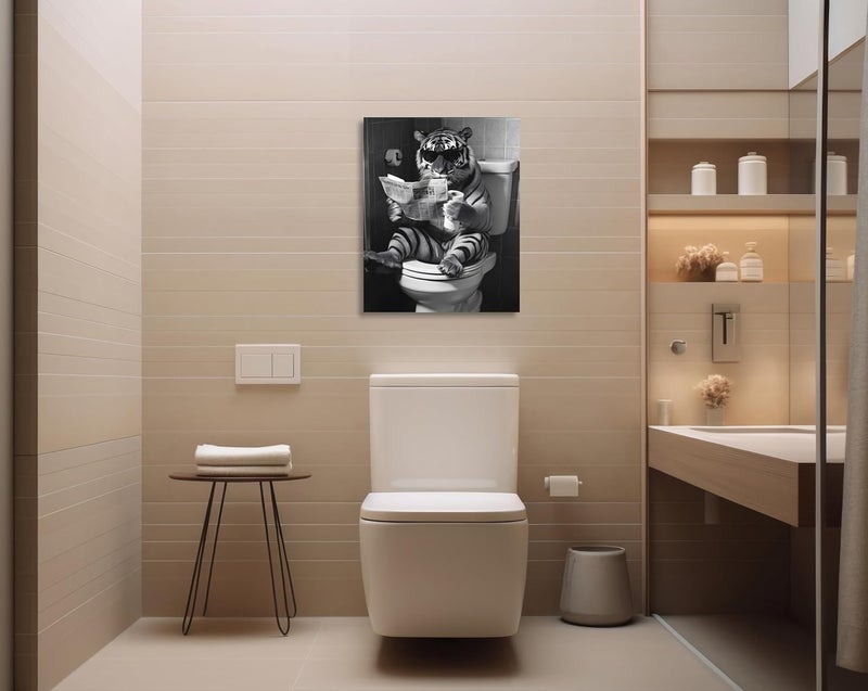 OWNANRTHM Funny Tiger Bathroom Canvas Wall Art - Image 4