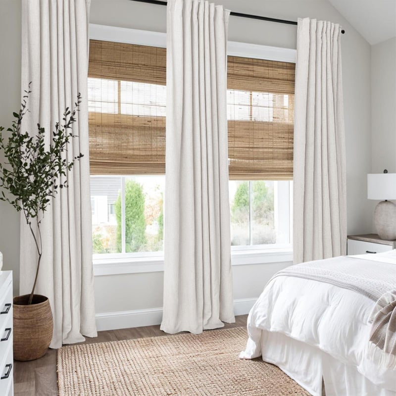 INOVADAY 100% Blackout Curtains 120 Inches Long  Linen Black Out Curtains 120 Inches Long 2 Panels Set  Back Tab/Rod Pocket Room Darkening Long Curtains for Bedroom - Beige  W50 X L120 - Image 3