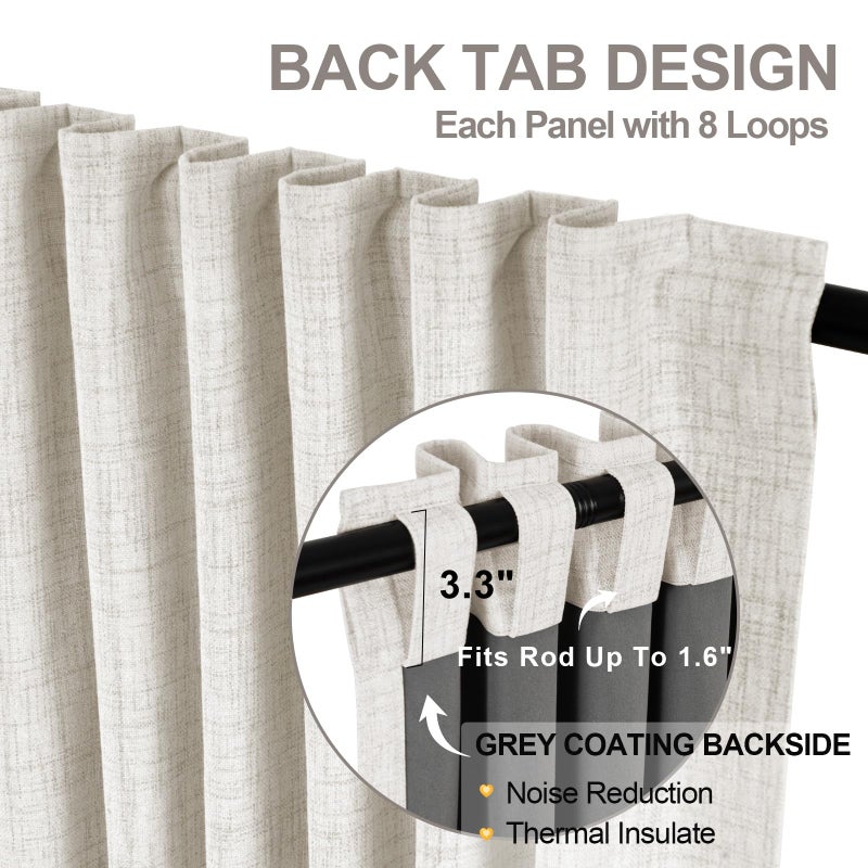 INOVADAY 100% Blackout Curtains 120 Inches Long  Linen Black Out Curtains 120 Inches Long 2 Panels Set  Back Tab/Rod Pocket Room Darkening Long Curtains for Bedroom - Beige  W50 X L120 - Image 5