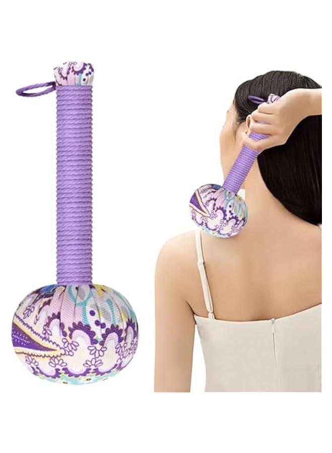 Loquat Wormwood Massage Cane with Floral Pattern, 2Pcs 10.24in Massage Stick, Hanging Ring, Absorbent Non-Slip, Woven Massage Hammer for Body Relaxation - Image 1