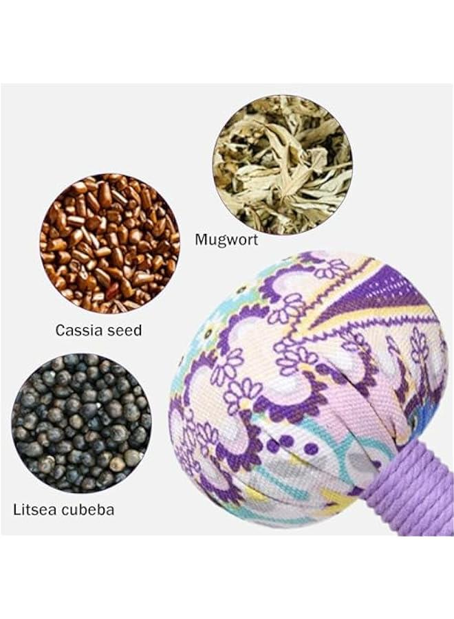 Loquat Wormwood Massage Cane with Floral Pattern, 2Pcs 10.24in Massage Stick, Hanging Ring, Absorbent Non-Slip, Woven Massage Hammer for Body Relaxation - Image 4