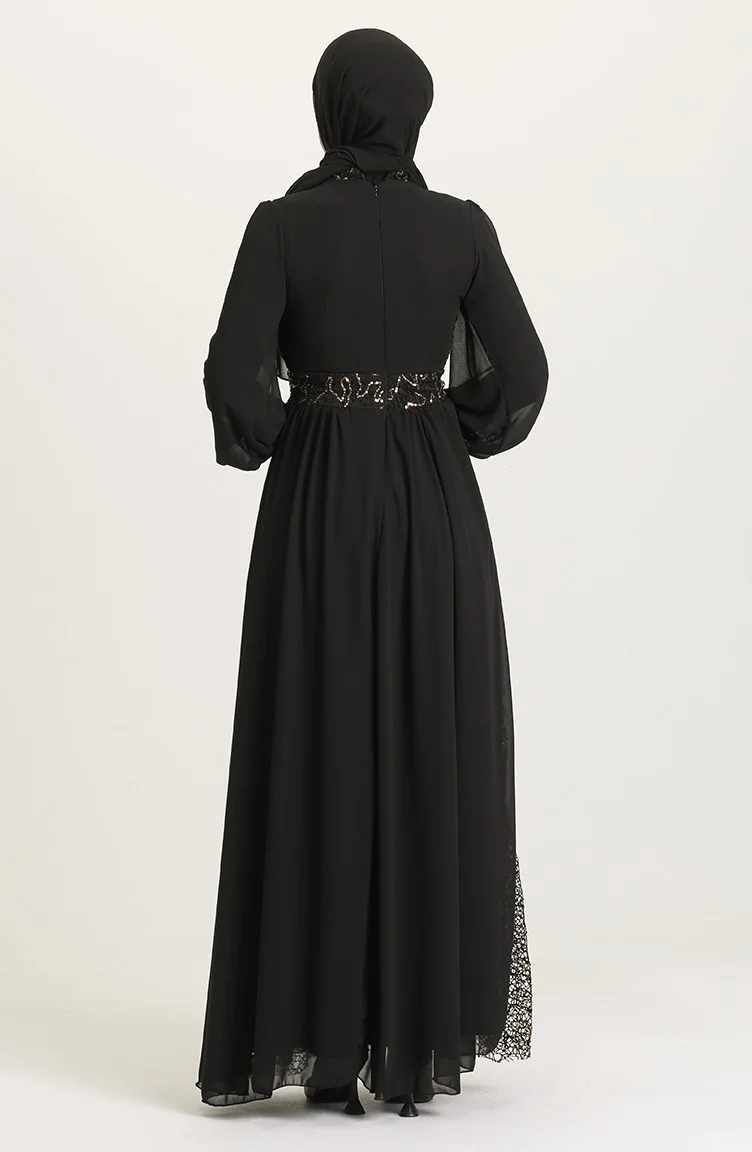 Sefa Merve Sequin Evening Dress 5408A-01 Black Gold