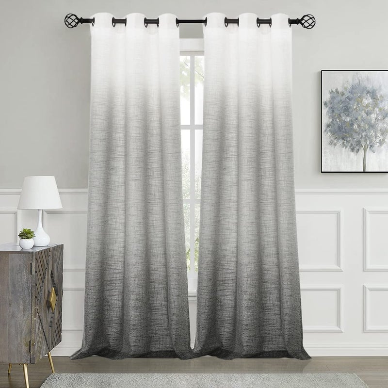 Central Park Ombre Rayon Blend Heavy Linen Texture Window Curtain Panel 6 Grommets Top Gradient Cream White to Gray Window Drapes Treatment for Living Room/Bedroom, Set of 2, 40" x 95" Each - Image 1