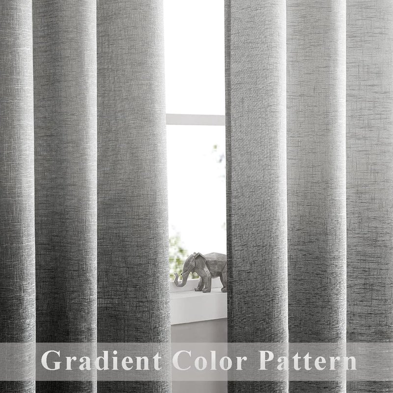 Central Park Ombre Rayon Blend Heavy Linen Texture Window Curtain Panel 6 Grommets Top Gradient Cream White to Gray Window Drapes Treatment for Living Room/Bedroom, Set of 2, 40" x 95" Each - Image 2