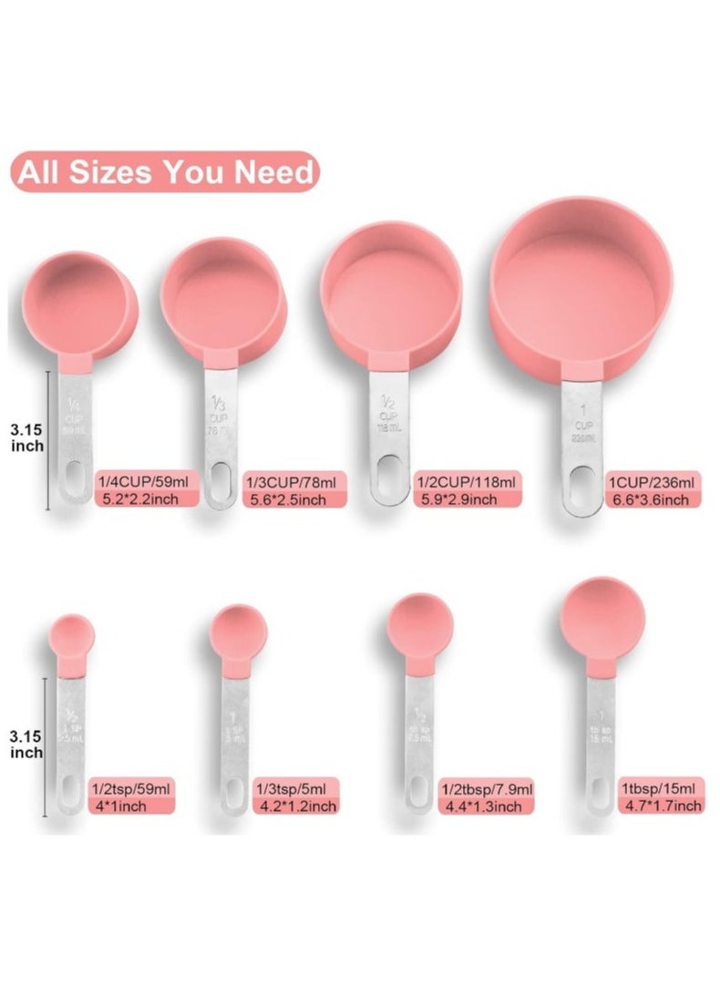 Measuring Spoons for Spices, Flour, Sugar, Salt - 8 Piece Measuring Cups and Spoons Set, Measuring Cups and Spoons with Stainless Steel Handle and Stackable Design for Measuring Dry or Liquid Ingredients, Measuring Set for Kitchen, Cooking, Baking - Measuring Spoons Set - Measuring Spoons Set with Stainless Steel Handles, Dosing Spoon, Measuring Cups Set for Kitchen, Cooking, Baking, Measuring Dry Liquids - Measuring Tools Standard Kitchen Measuring Cups Food Prep Supplies Measuring Salt, Sugar, Salt, Spices - Measuring Spoons for Spices - Measuring Spoons for Cooking