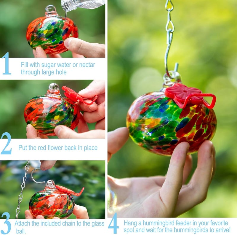 Nxpceay Small Hummingbird Feeder for Outdoors,Hand Blown Glass Humming Bird Feeders with Perch,Never Leak,Garden Patio Decor for Window(Red) - Image 3