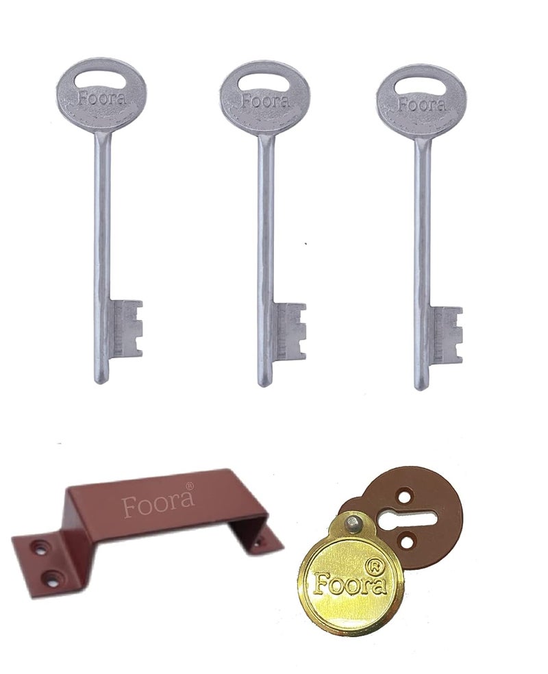 Foora Entry 2in1 Door Interlock 3 Keys with A Tower Bolt 8 Lever Operated Both Side of The Door Lock Brown Polished Finish - Image 2