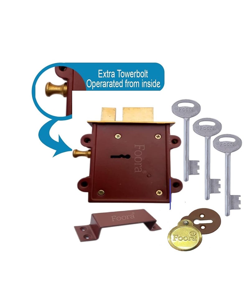 Foora Entry 2in1 Door Interlock 3 Keys with A Tower Bolt 8 Lever Operated Both Side of The Door Lock Brown Polished Finish - Image 3