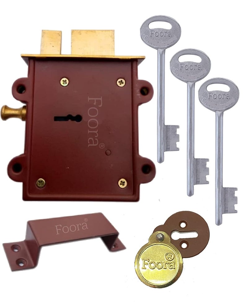 Foora Entry 2in1 Door Interlock 3 Keys with A Tower Bolt 8 Lever Operated Both Side of The Door Lock Brown Polished Finish - Image 1