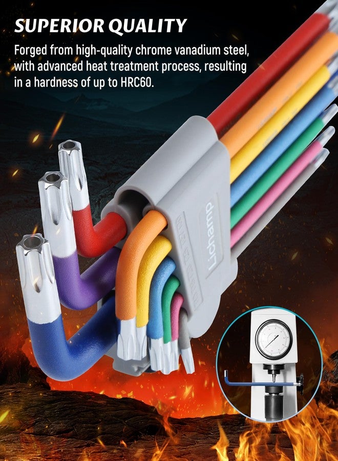 Lichamp مجموعة مفاتيح ألين قوس قزح من ليشامب، 37 قطعة، مجموعة مفاتيح سداسية توركس مترية مع ذراع قصير وطويل قابل للطي بألوان زاهية، طرف كروي وطرف توركس، متري من 1.5 إلى 10 مم، من T10 إلى T50 - Image 5