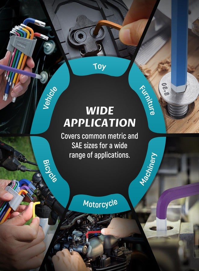 Lichamp مجموعة مفاتيح ألين قوس قزح من ليشامب، 37 قطعة، مجموعة مفاتيح سداسية توركس مترية مع ذراع قصير وطويل قابل للطي بألوان زاهية، طرف كروي وطرف توركس، متري من 1.5 إلى 10 مم، من T10 إلى T50 - Image 2