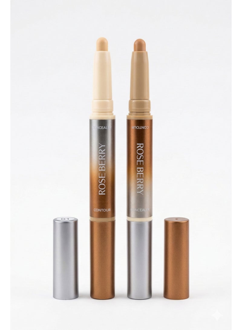 Rose Berry Fine Line 2-in-1 Nose Contour and Concealer Pen, Dual-Ended Makeup Stick, Shade 01 - Image 1