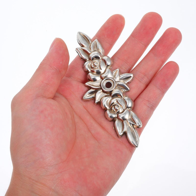 Vintage Floral Zinc Alloy Cabinet Knob with Backplate Ivory White Drawer Pull Handle - Image 4