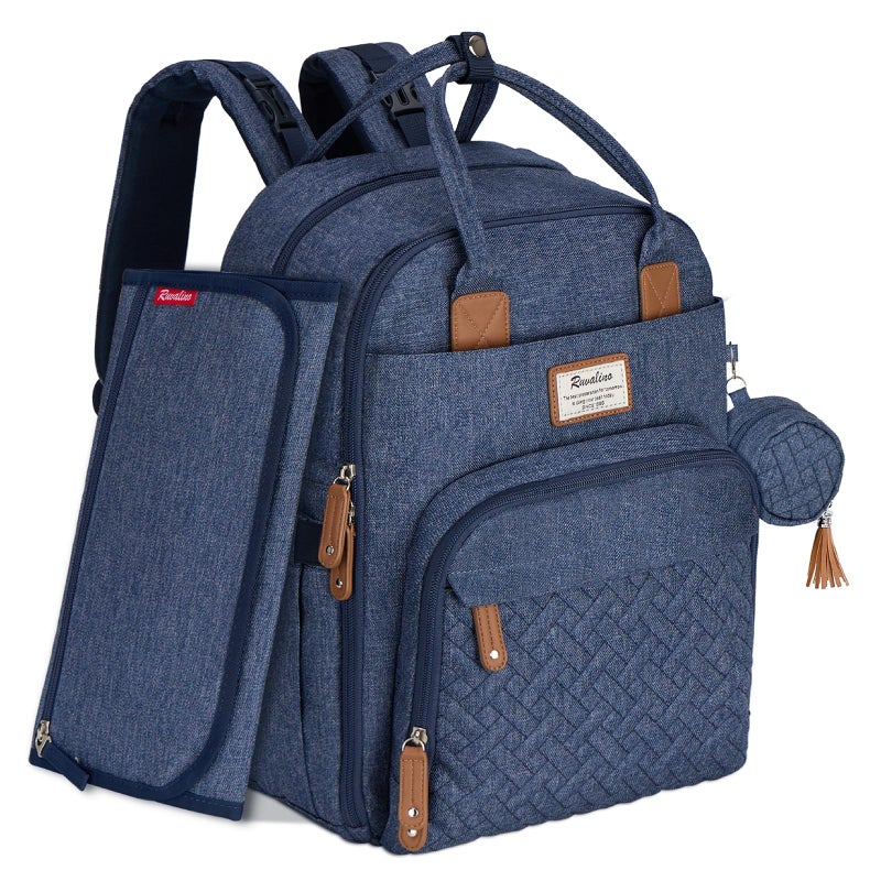 RUVALINO Diaper Bag Backpack, Multifunction Travel Pack Maternity Baby Changing Bags, Large Capacity, Waterproof, Navy Blue - Image 1