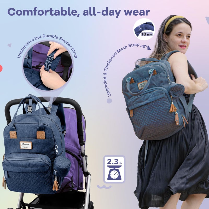 RUVALINO Diaper Bag Backpack, Multifunction Travel Pack Maternity Baby Changing Bags, Large Capacity, Waterproof, Navy Blue - Image 5