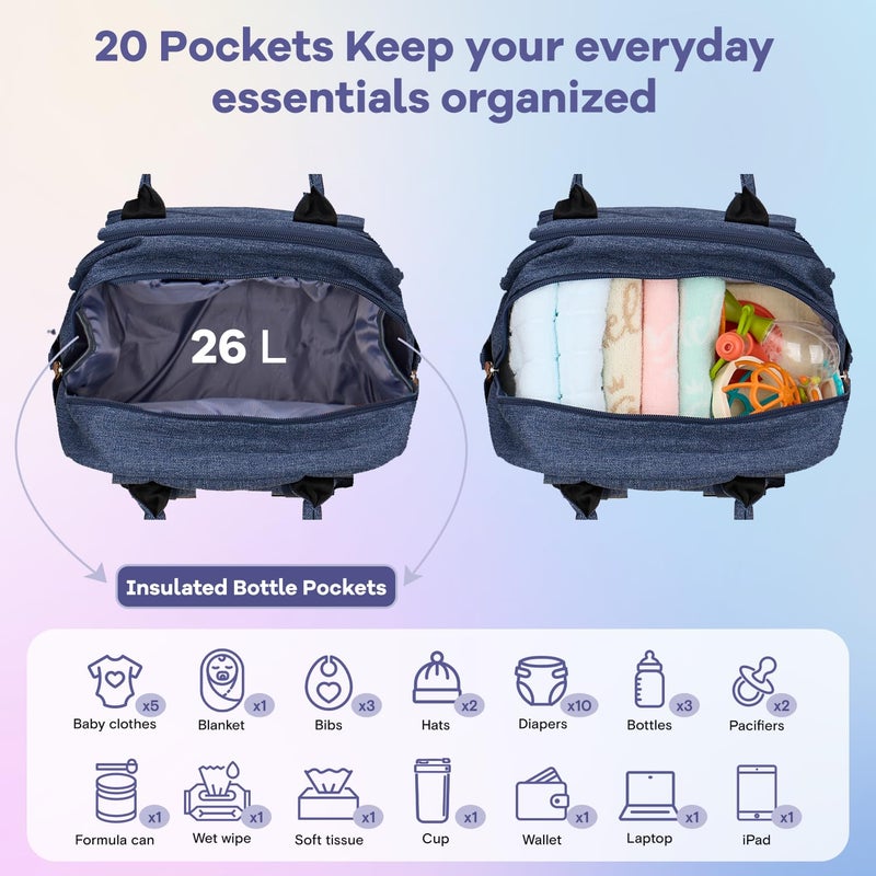 RUVALINO Diaper Bag Backpack, Multifunction Travel Pack Maternity Baby Changing Bags, Large Capacity, Waterproof, Navy Blue - Image 4