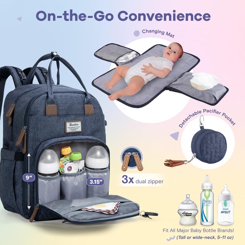 RUVALINO Diaper Bag Backpack, Multifunction Travel Pack Maternity Baby Changing Bags, Large Capacity, Waterproof, Navy Blue - Image 3
