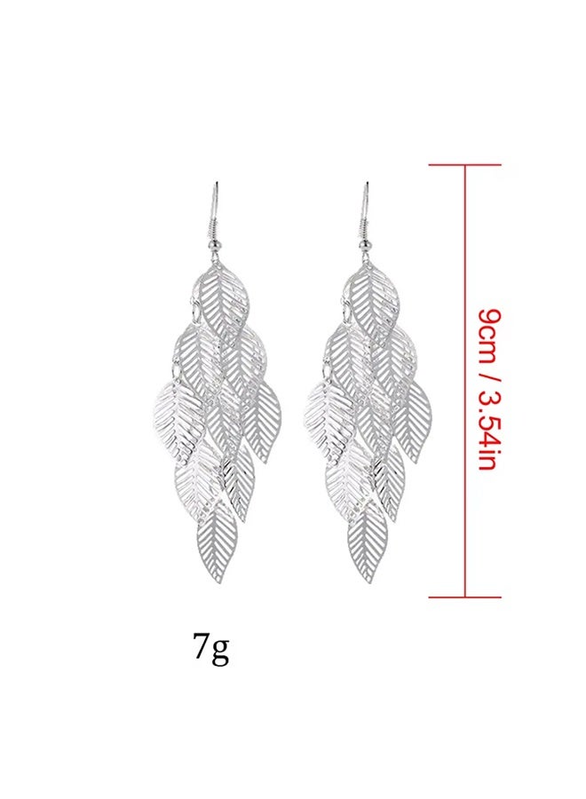 Earring Chain Layer Openwork Leaf Earrings For Teen Girls Minimalist Piercing Studs Trendy Earrings Funky Jewelry For Women - Image 5