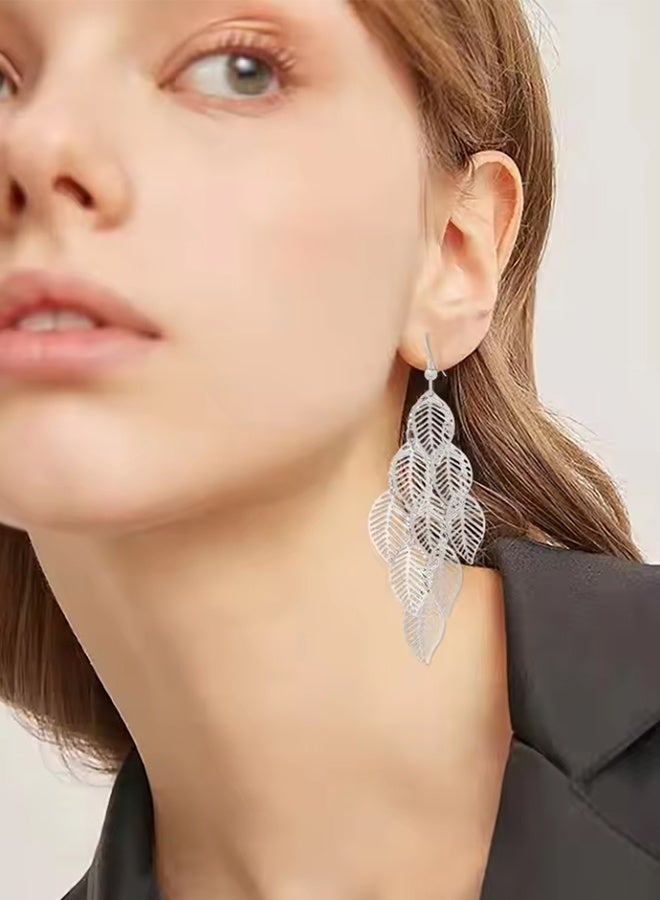 Earring Chain Layer Openwork Leaf Earrings For Teen Girls Minimalist Piercing Studs Trendy Earrings Funky Jewelry For Women - Image 2