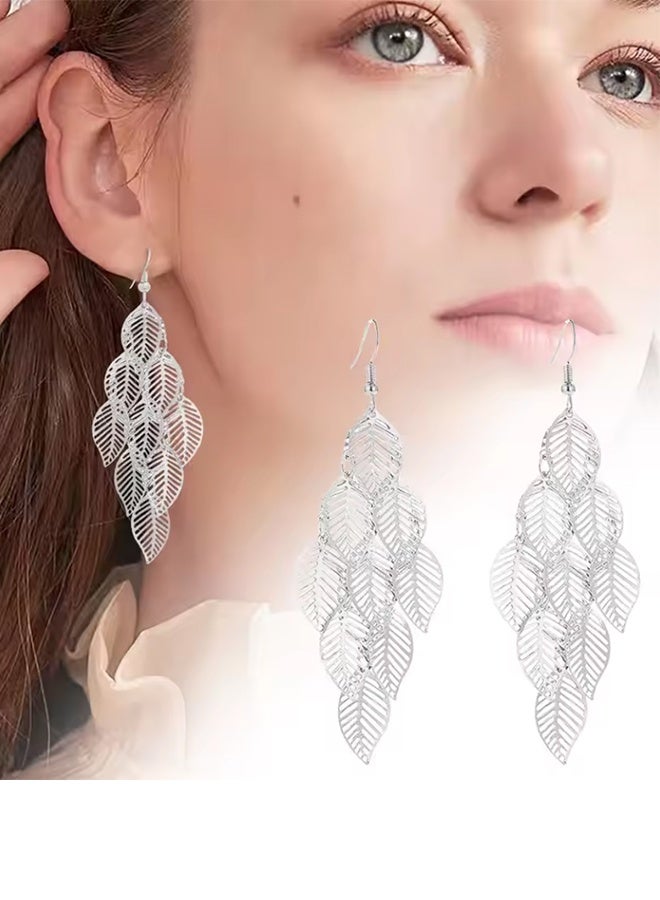Earring Chain Layer Openwork Leaf Earrings For Teen Girls Minimalist Piercing Studs Trendy Earrings Funky Jewelry For Women - Image 1