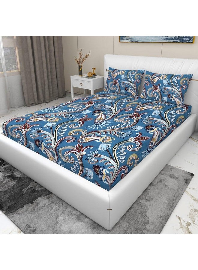 RD TREND 210 TC Queen Size Bedsheet for Double Bed, Microfiber Double Bedsheet 90X90 Inches with 2 Pillow Cover 18X28 Inches Blue Paisley - Image 4