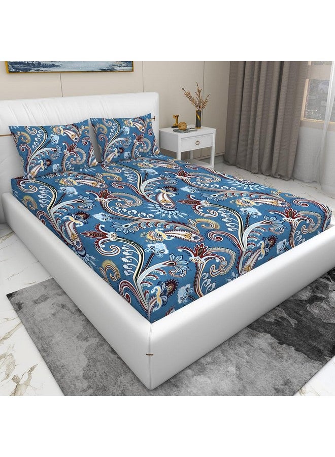 RD TREND 210 TC Queen Size Bedsheet for Double Bed, Microfiber Double Bedsheet 90X90 Inches with 2 Pillow Cover 18X28 Inches Blue Paisley - Image 1