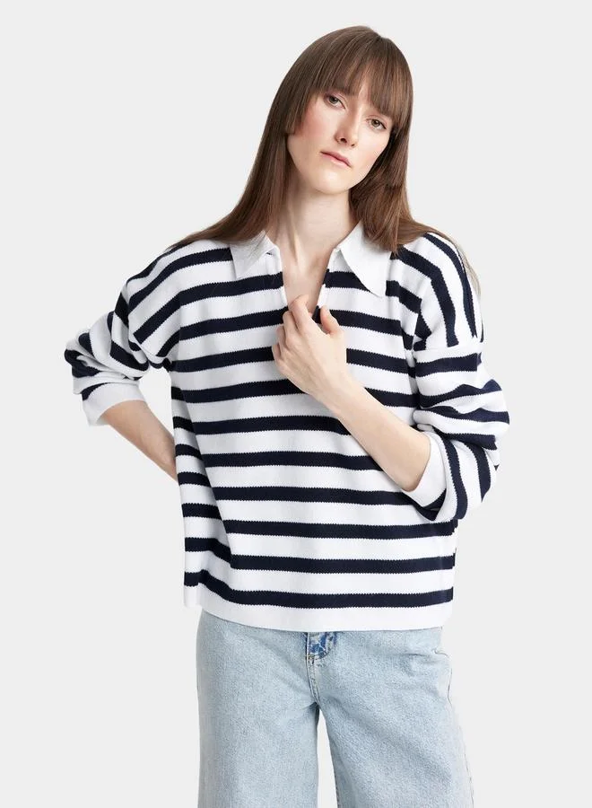 DeFacto DeFacto Regular Fit Striped Polo Neck Sweater