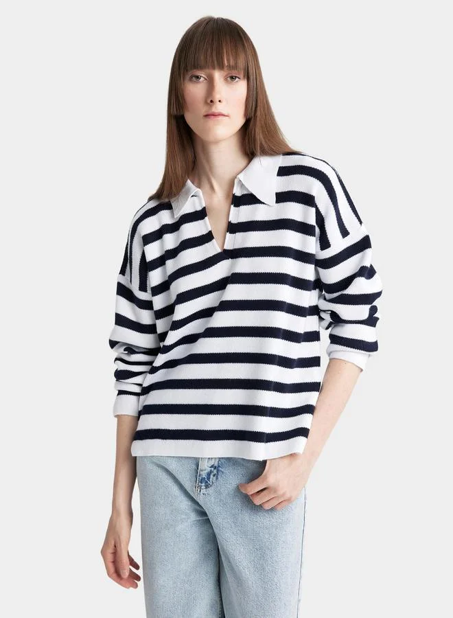 DeFacto DeFacto Regular Fit Striped Polo Neck Sweater