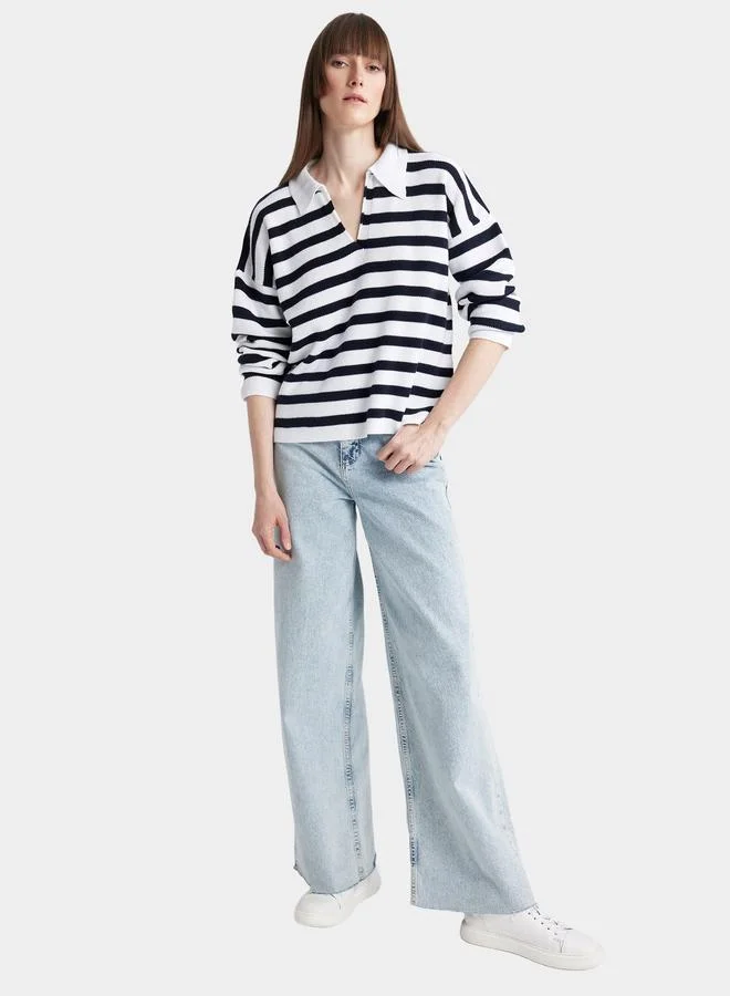 DeFacto DeFacto Regular Fit Striped Polo Neck Sweater