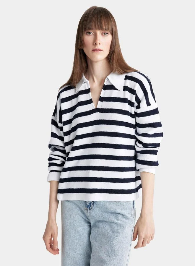DeFacto DeFacto Regular Fit Striped Polo Neck Sweater