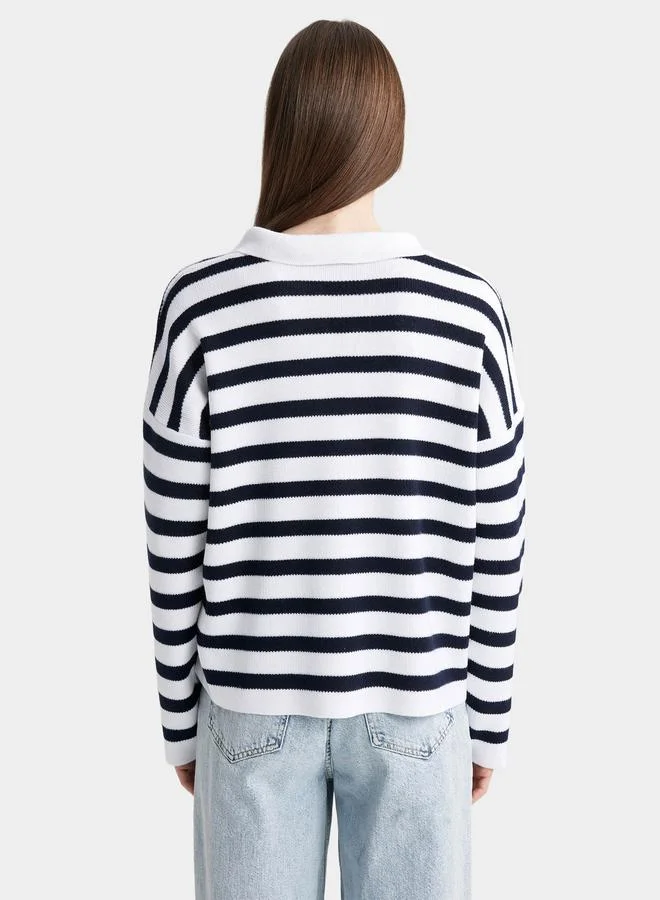 DeFacto DeFacto Regular Fit Striped Polo Neck Sweater