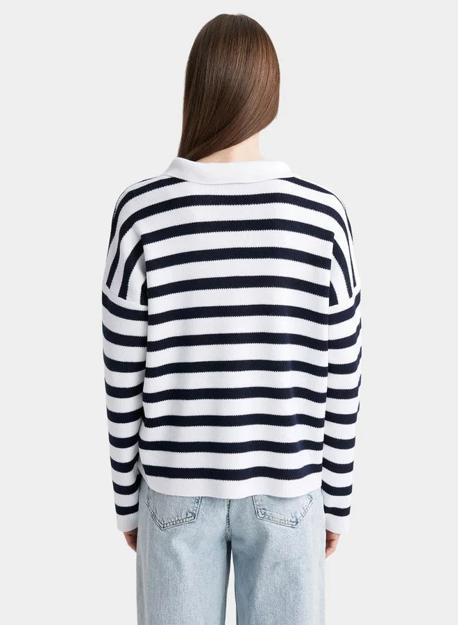 DeFacto DeFacto Regular Fit Striped Polo Neck Sweater