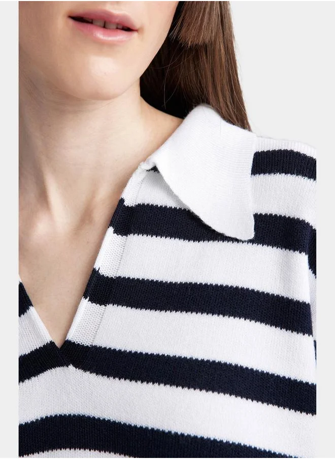 ديفاكتو Regular Fit Striped Polo Neck Sweater by Styli