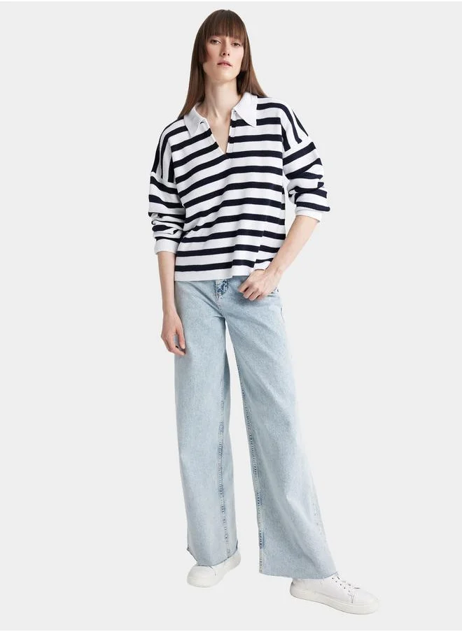 ديفاكتو Regular Fit Striped Polo Neck Sweater by Styli
