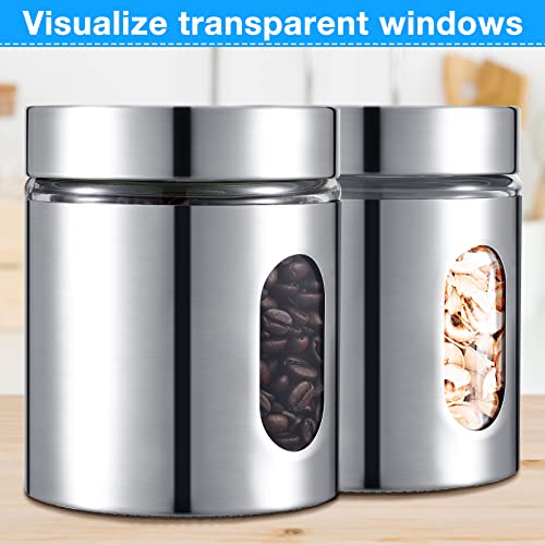 Mimorou 6 Pack Kitchen Canisters Set Airtight Coffee Sugar Tea Candy Storage Jars with Window Glass Stainless Steel Containers with Lids for Flour Cookies Spices Grains Kitchen Decorations(20 oz) - Image 4