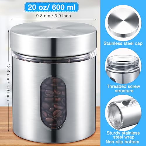 Mimorou 6 Pack Kitchen Canisters Set Airtight Coffee Sugar Tea Candy Storage Jars with Window Glass Stainless Steel Containers with Lids for Flour Cookies Spices Grains Kitchen Decorations(20 oz) - Image 2