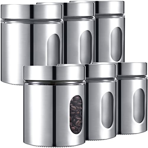 Mimorou 6 Pack Kitchen Canisters Set Airtight Coffee Sugar Tea Candy Storage Jars with Window Glass Stainless Steel Containers with Lids for Flour Cookies Spices Grains Kitchen Decorations(20 oz) - Image 1