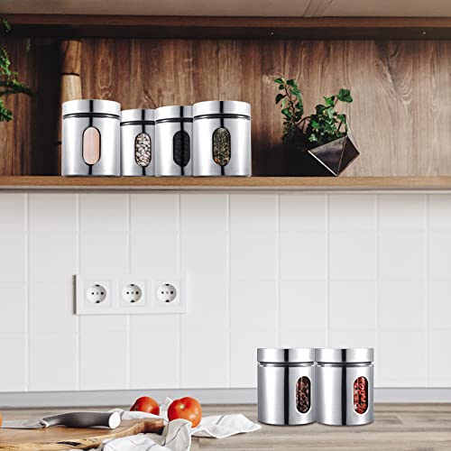 Mimorou 6 Pack Kitchen Canisters Set Airtight Coffee Sugar Tea Candy Storage Jars with Window Glass Stainless Steel Containers with Lids for Flour Cookies Spices Grains Kitchen Decorations(20 oz) - Image 5