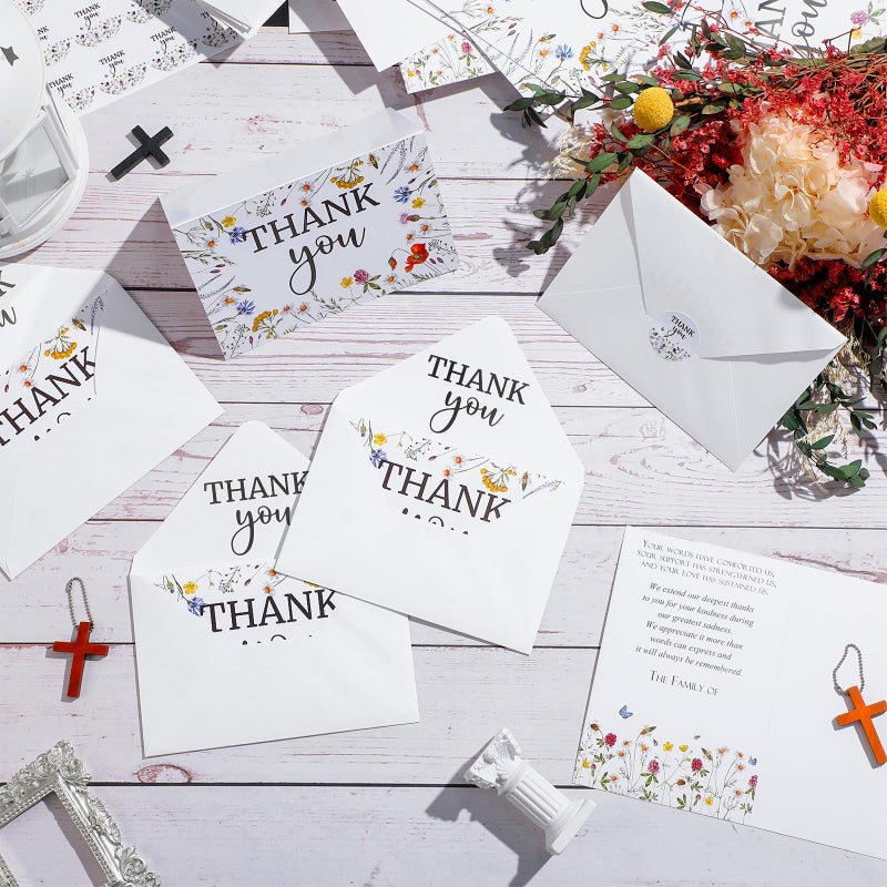 Fumete 50 Set Funeral Thank You Cards with Envelopes and Stickers Thank You Sympathy Cards with Meaningful Message Bereavement for Funeral Family Loved Ones Celebration of Life(Wildflowers) - Image 5