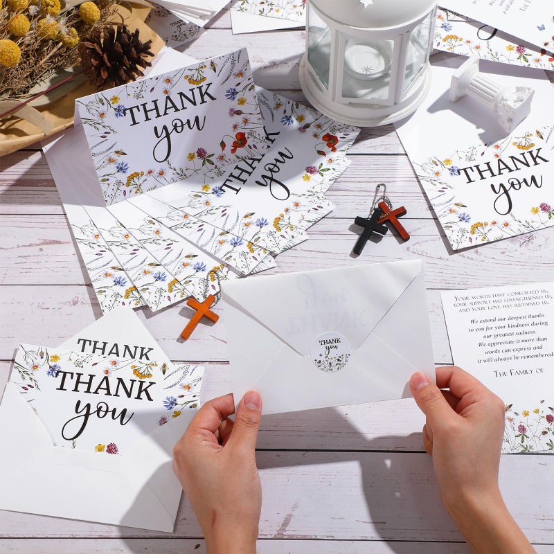 Fumete 50 Set Funeral Thank You Cards with Envelopes and Stickers Thank You Sympathy Cards with Meaningful Message Bereavement for Funeral Family Loved Ones Celebration of Life(Wildflowers) - Image 4