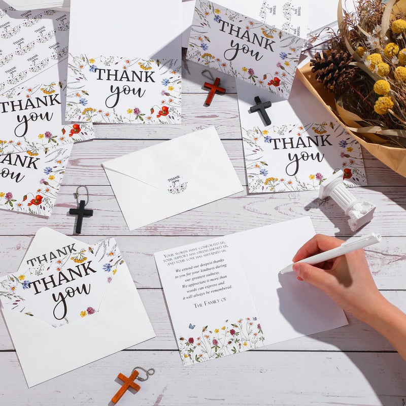 Fumete 50 Set Funeral Thank You Cards with Envelopes and Stickers Thank You Sympathy Cards with Meaningful Message Bereavement for Funeral Family Loved Ones Celebration of Life(Wildflowers) - Image 3