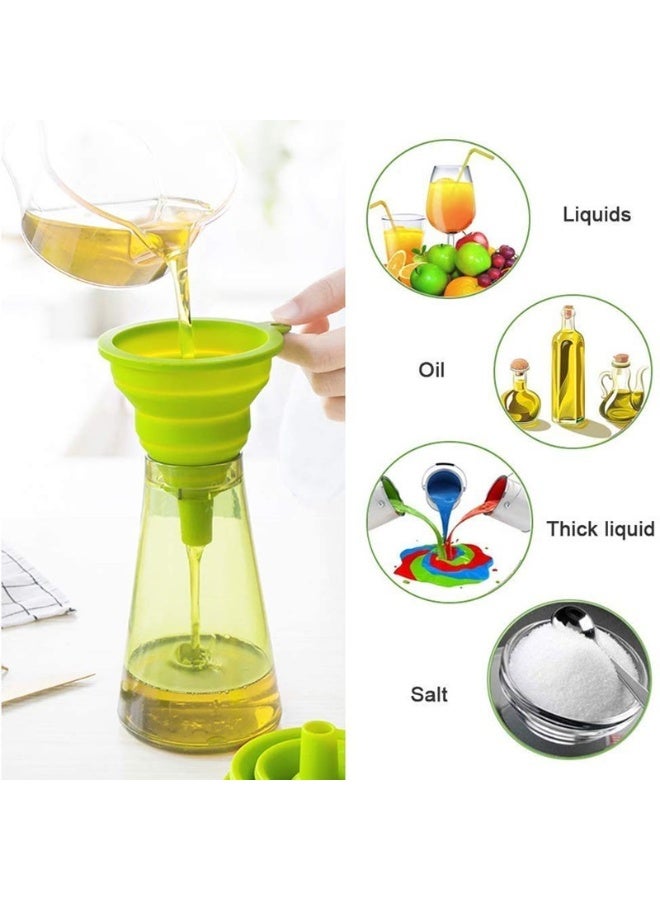 سكينة العربية: مجموعة 2 قمع سيليكون قابل للطي، قمع مطبخ قابل للتمدد للطعام بدرجة آمنة، بفوهة ضيقة وعريضة لنقل السوائل أو البودرة، للتخزين السهل والتخييم (أخضر + أزرق) - Image 3