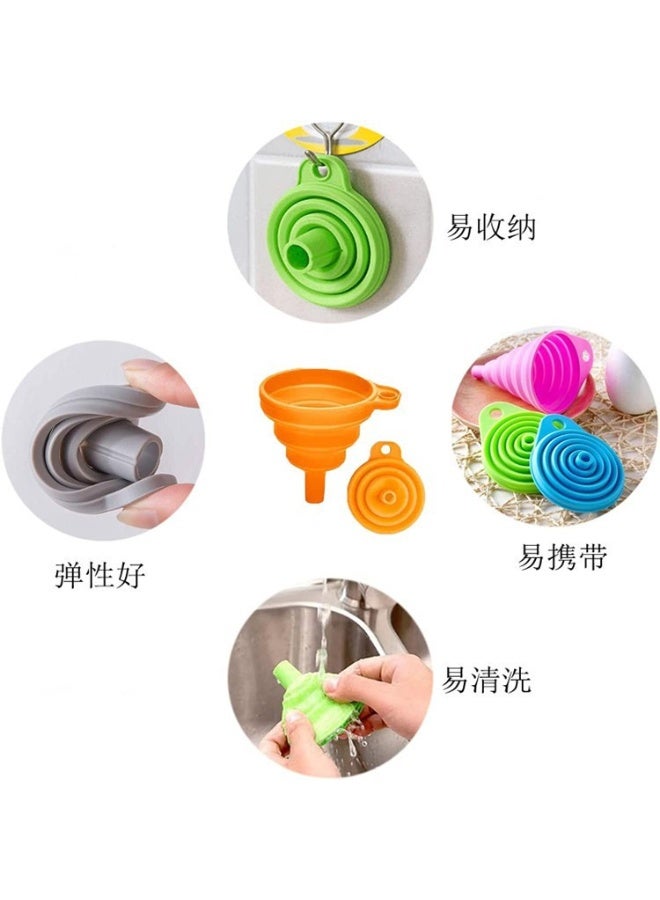 سكينة العربية: مجموعة 2 قمع سيليكون قابل للطي، قمع مطبخ قابل للتمدد للطعام بدرجة آمنة، بفوهة ضيقة وعريضة لنقل السوائل أو البودرة، للتخزين السهل والتخييم (أخضر + أزرق) - Image 2