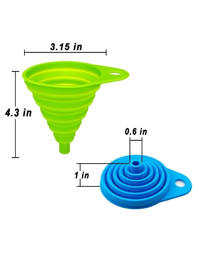 سكينة العربية: مجموعة 2 قمع سيليكون قابل للطي، قمع مطبخ قابل للتمدد للطعام بدرجة آمنة، بفوهة ضيقة وعريضة لنقل السوائل أو البودرة، للتخزين السهل والتخييم (أخضر + أزرق) - Image 5