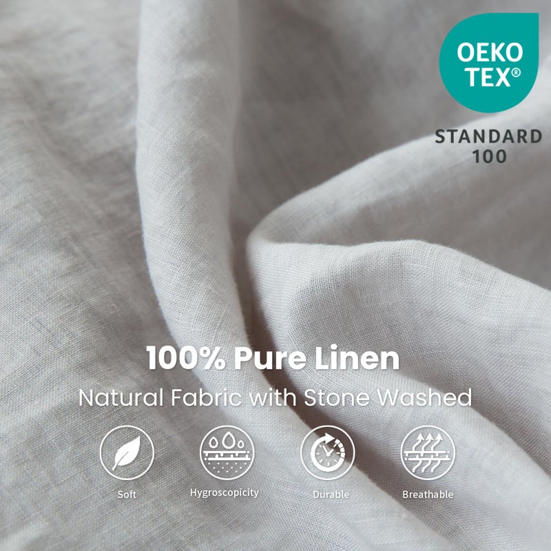 King Linens كينغ بياضات 100 ٪ من الكتان المجهز بالألواح الصلبة مغسولة - (قطعة واحدة) - Image 2