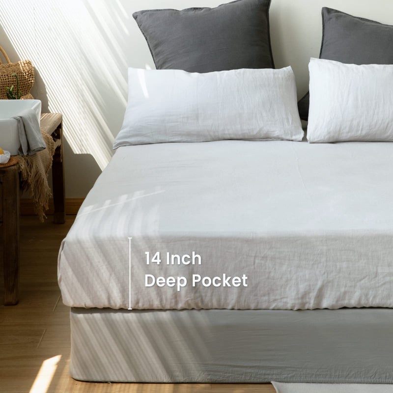 King Linens كينغ بياضات 100 ٪ من الكتان المجهز بالألواح الصلبة مغسولة - (قطعة واحدة) - Image 4