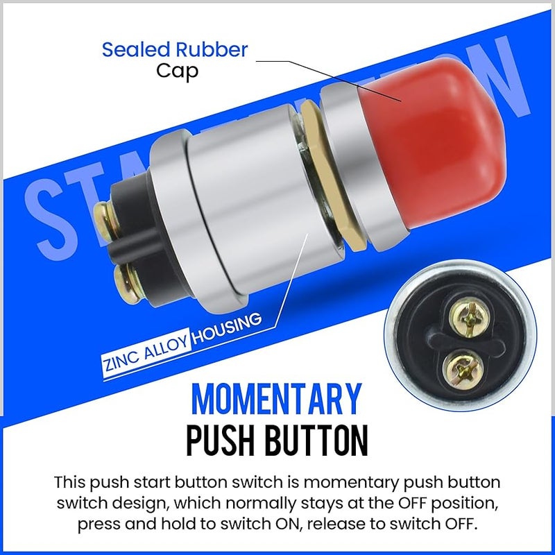 Aifeier ET Engine Push Start on Switch, 12V/24V Waterproof Push on Momentary Start Switch 50A Heavy Duty Momentary Push on for Car Marine Boat Truck Lawn Tractor etc. (Red, 3 Pcs) - Image 5