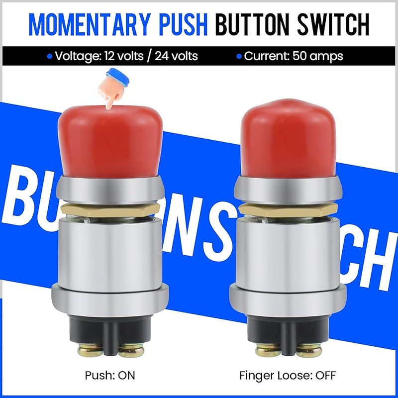 Aifeier ET Engine Push Start on Switch, 12V/24V Waterproof Push on Momentary Start Switch 50A Heavy Duty Momentary Push on for Car Marine Boat Truck Lawn Tractor etc. (Red, 3 Pcs) - Image 3