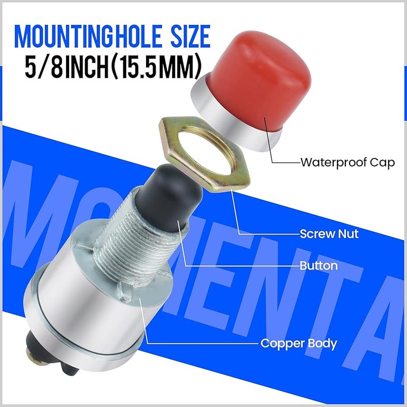 Aifeier ET Engine Push Start on Switch, 12V/24V Waterproof Push on Momentary Start Switch 50A Heavy Duty Momentary Push on for Car Marine Boat Truck Lawn Tractor etc. (Red, 3 Pcs) - Image 4